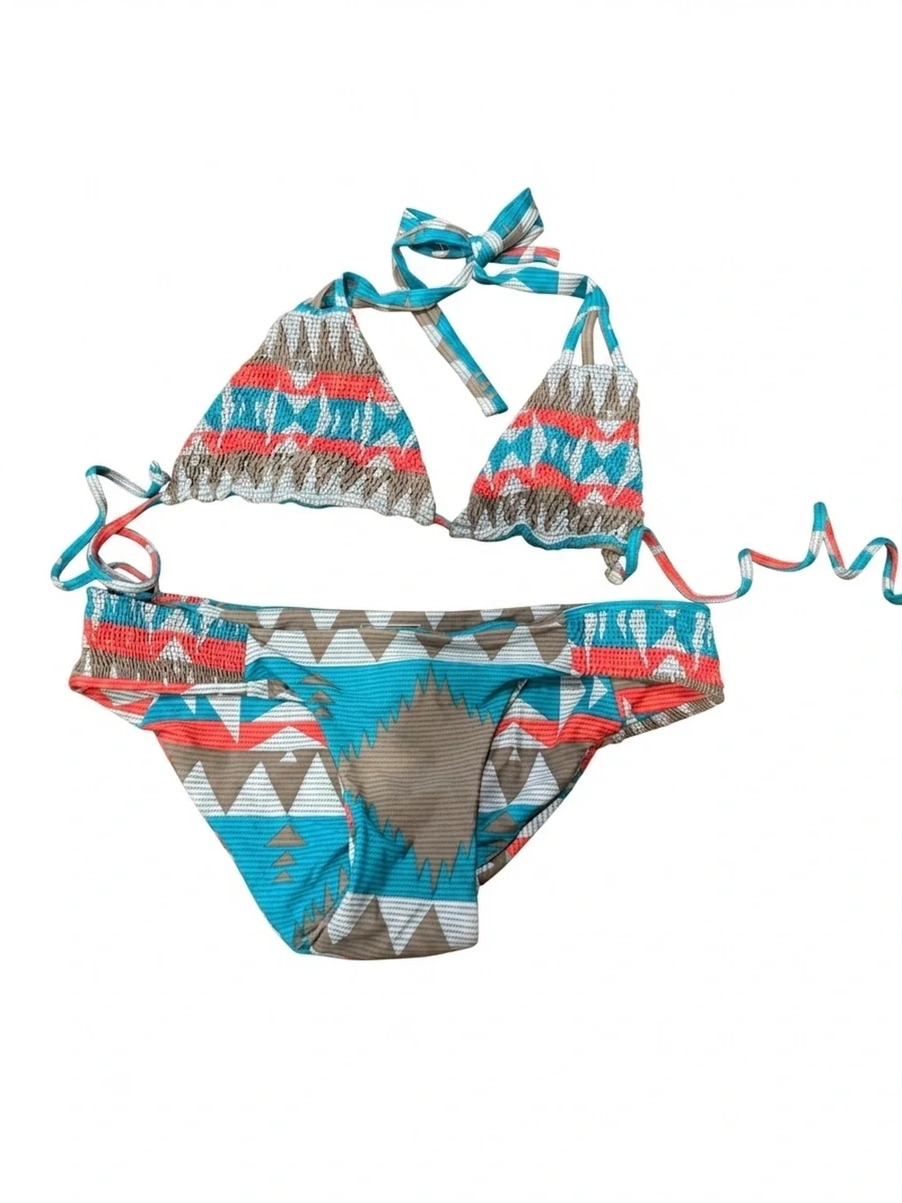 New Tori Praver Swimwear for Scoop Turquoise & Coral Tribal Bikini size large